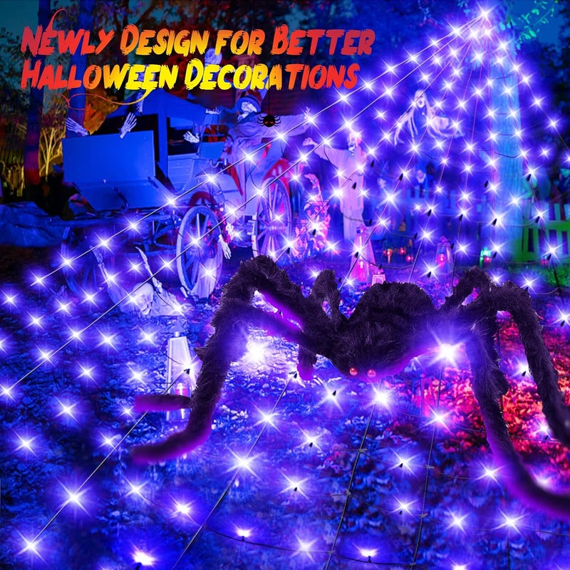 BlcTec Halloween Giant Spider Web Lights, 19.7ft x 14.7ft Lighted Black Spider Web with 250 LED, Sturdy Wire Halloween Web Lights with Waterproof, 8 Modes, Timer for Yard Haunted House Décor (Purple) - Image 4